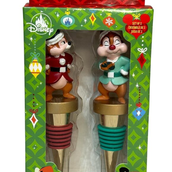 New Disney Parks Chip & Dale Elf Elves Holiday Bottle Stopper Topper Set of 2 - Picture 1 of 4